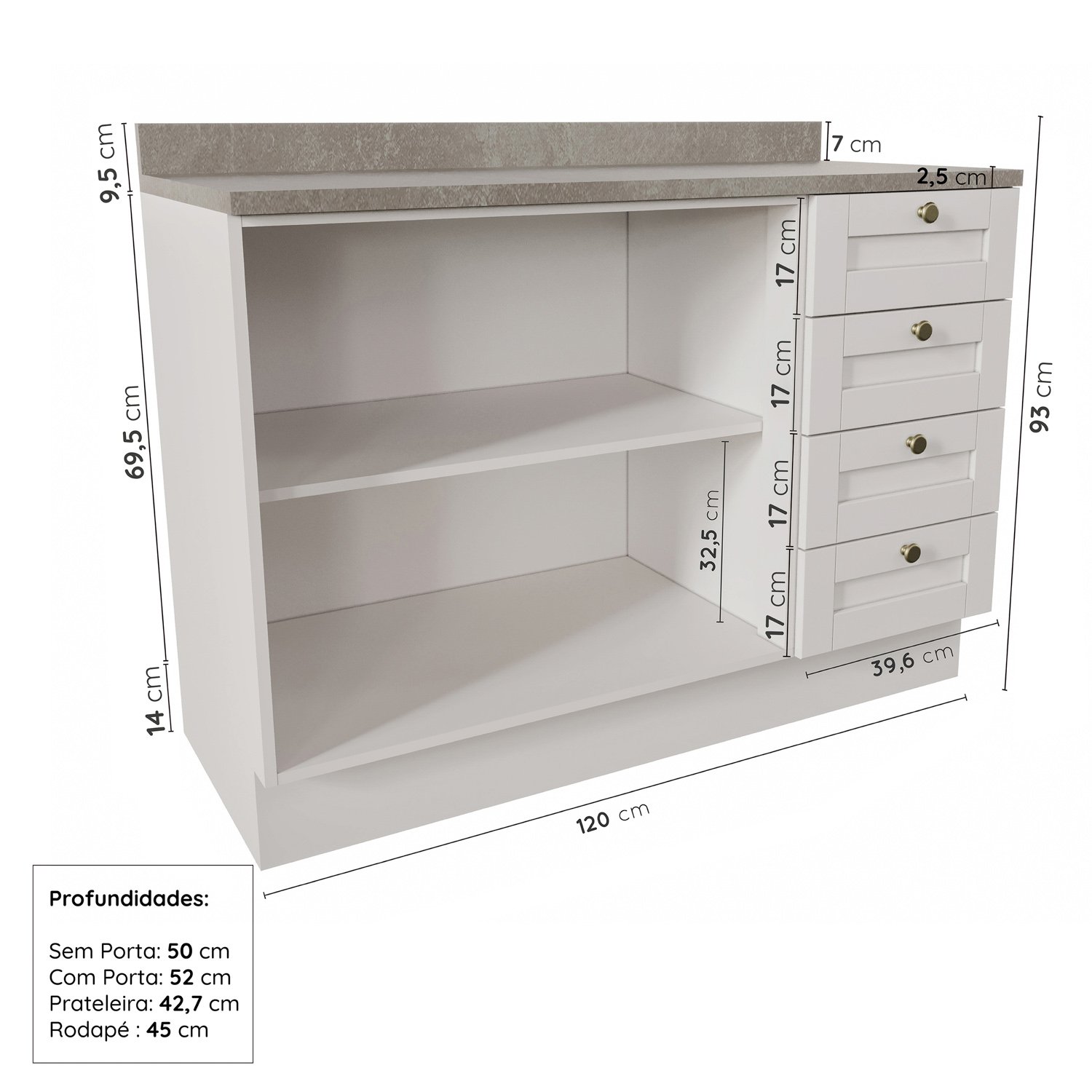 Cozinha Modulada 4 Peças com 3 Aéreos e Balcão 120cm Arizona CabeCasa MadeiraMadeira - 14