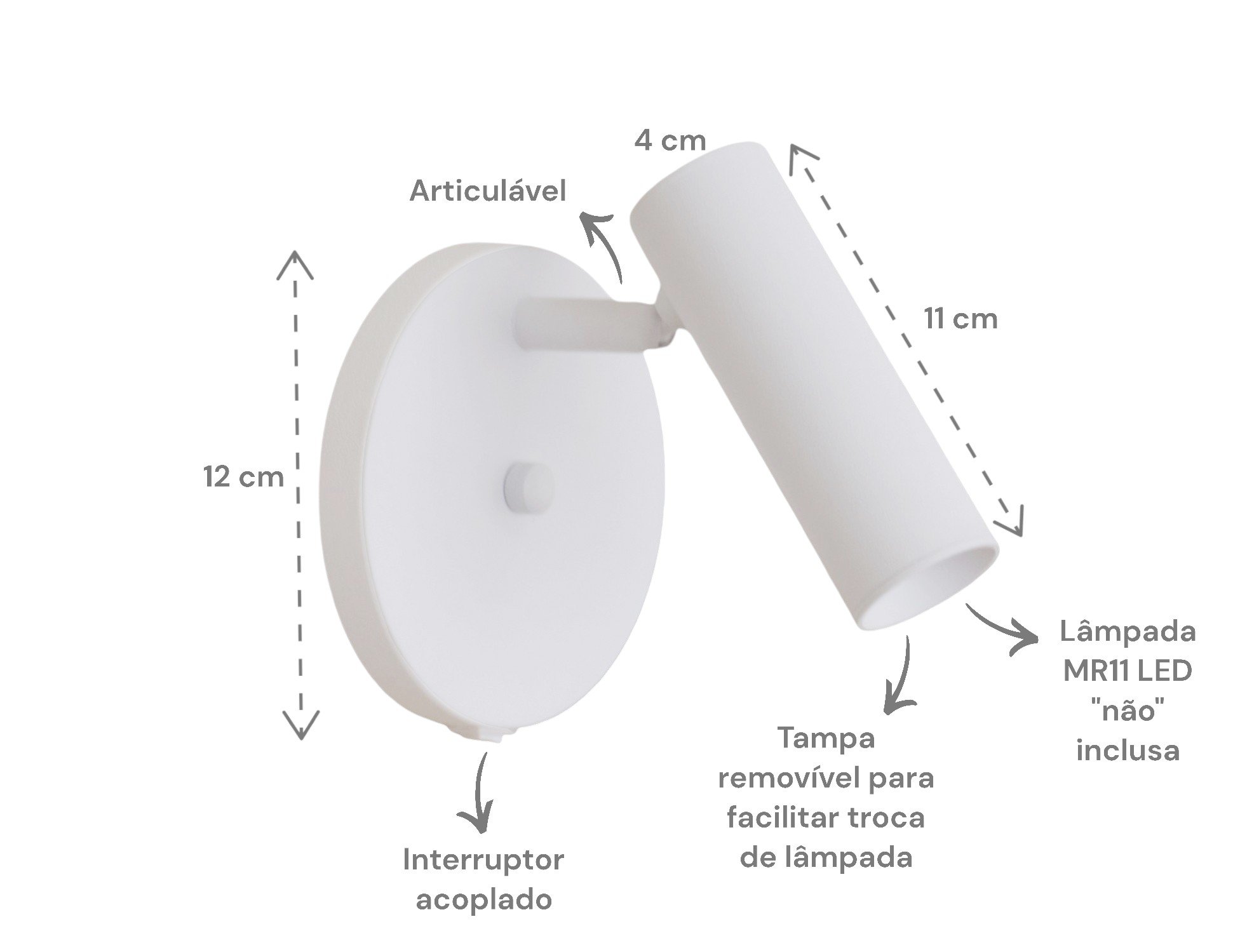 Arandela Tubo Articulada Cabeceira Foco Branca C Interruptor:branco Fosco - 4