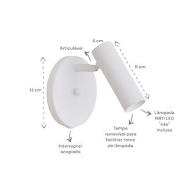 Arandela Tubo Articulada Cabeceira Foco Branca C Interruptor:branco Fosco - 4