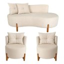 Ver imagem 3 de Kit Sofá Curvo Orgânico + 2 Poltronas Orgânicas Bege Veludo- Belufan Móveis