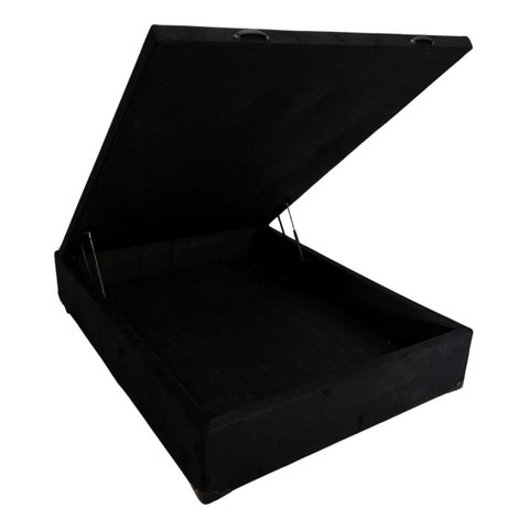 Cama Box Bau Preta Casal Premium Blindada Super Reforçada Suede