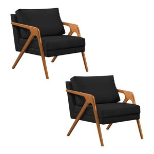 Kit 2 Poltronas Mona Monique Luxo Base Madeira Maciça Cerejeira Veludo Preto