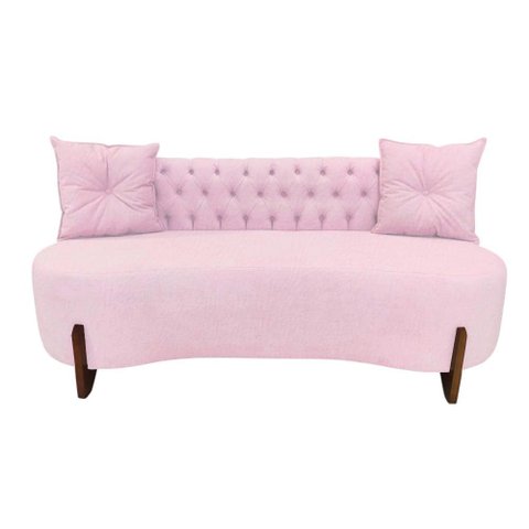 Sofá 3 Lugares Orgânico Curvo Tókio 180cm Couro Rosa Bebê
