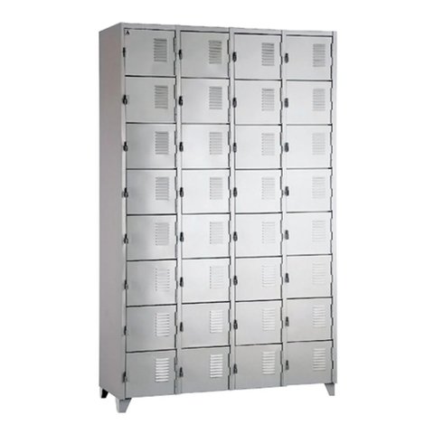 Armário Roupeiro de Aço Vestiário Academia 32 Portas Locker Cinza com Chave