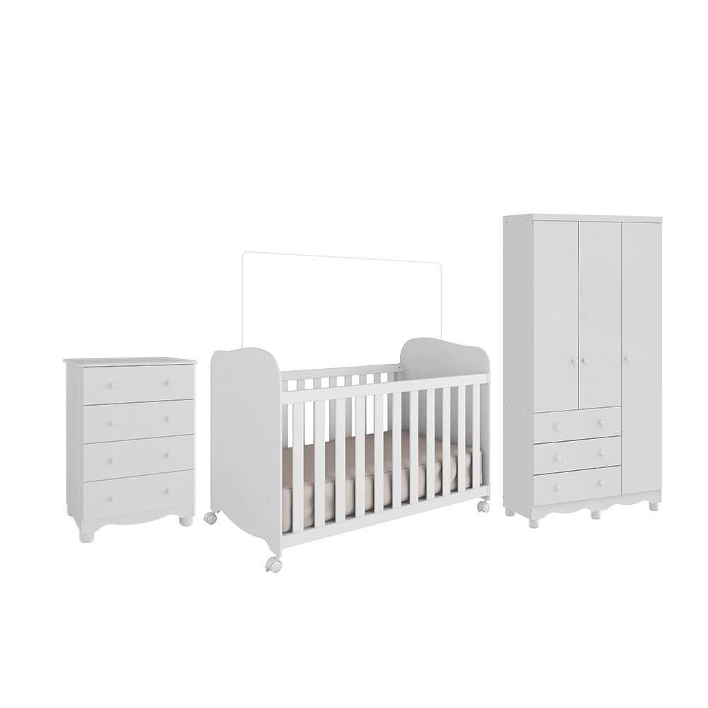 Quarto de Bebê Completo com Berço Guarda Roupa 3 Portas e Cômoda 100% MDF Mimo  - 4