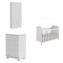Ver imagem 2 de Quarto de Bebê Completo com Berço Guarda Roupa 3 Portas e Cômoda 100% MDF Mimo Branco/Brilho