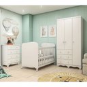 Ver imagem 1 de Quarto de Bebê Berço Guarda-Roupa 3 Portas e Cômoda 100% MDF Mimo Espresso Móveis Branco Brilho