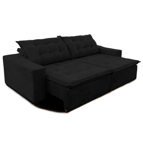 Sofá Amazonas 3 metros Retrátil com Molas Suede Veludo Light Preto - Sofá na Web