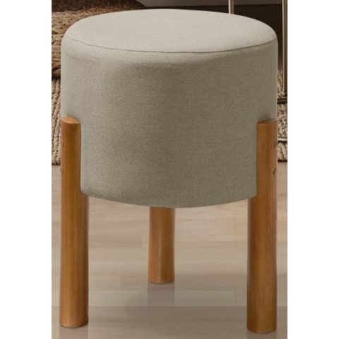 Puff Banqueta Decorativo Redondo Pés em Madeira Maciça Thor - Bege