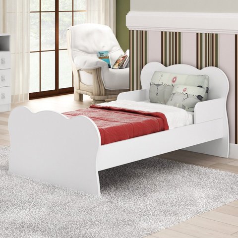 Mini Cama Infantil com Proteção Lateral Arco-Íris Branco