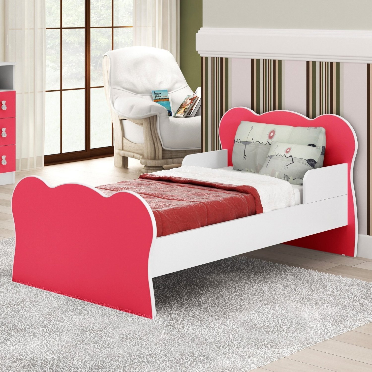 Mini cama Juvenil Infantil Gatinho Branca/Rosa Com Colchão