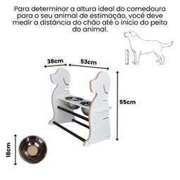 Comedouro Elevado Duplo Pet Cachorro Mdf Regulagem Altura Porte Grande - Branco - 2