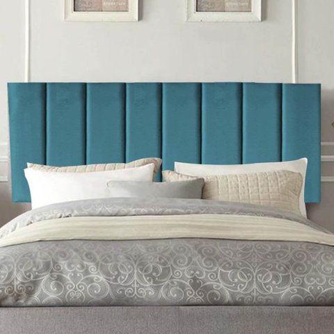 Painel Estofada Líbia 195CM King Suede Azul Turquesa - D A DECOR