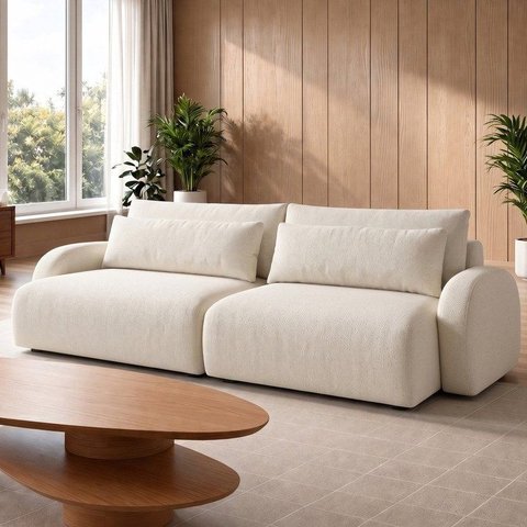 Sofá Cama Modular Orgânico Retrátil 4 Lugares 250cm Base Madeira Maciça Oxford
