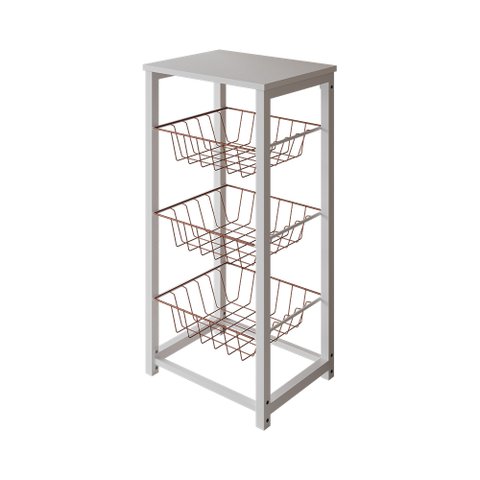Fruteira de Chão Cozinha Desmontada Aço Branco Cesto Cobre Tampo Branco Madri