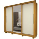 Ver imagem 2 de Guarda Roupa Casal 100% MDF 3 Portas 4 Gavetas com Espelho 191,8x214,5x45,7cm Marrom/Off White