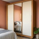 Ver imagem 1 de Guarda Roupa Casal 100% MDF 3 Portas 4 Gavetas com Espelho 191,8x214,5x45,7cm Marrom/Off White