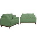 Ver imagem 1 de Kit Sofa Sena 2 e 3 Lugares Base de Madeira para Sala Hotel Linho Verde