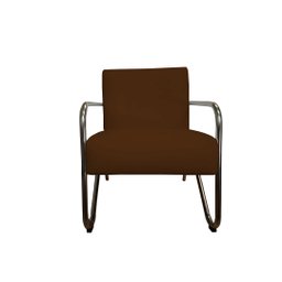 Kit 2 Poltronas Decorativa Bela Couro Marrom Braço Cromado Ms Decor - 2