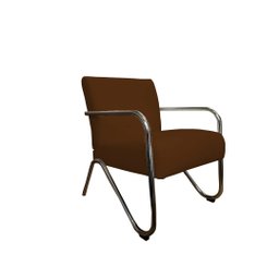 Kit 2 Poltronas Decorativa Bela Couro Marrom Braço Cromado Ms Decor - 3
