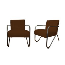 Kit 2 Poltronas Decorativa Bela Couro Marrom Braço Cromado Ms Decor - 1