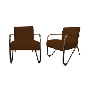Kit 2 Poltronas Decorativa Bela Couro Marrom Braço Cromado Ms Decor