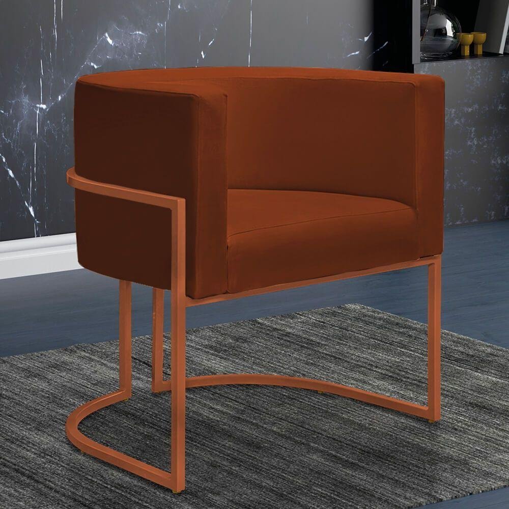 02 Poltronas Base Bronze Assento Veludo Telha - 4