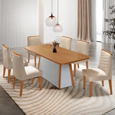Mesa de Jantar Diane 180cm Tampo Mdf Laminado com 6 Cadeiras Eloise Moderna Mobília