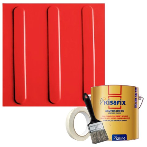 Kit 10 Pisos Tátil Direcional Vermelho Pvc 25x25cm / Fita Crepe / Pincel / Cola Kisafix 750g