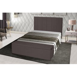 Kit Cabeceira 193Cm p/ Cama Box King + Baú 193Cm Calçadeira Estofada Vitória Suede Marrom Claro - 1