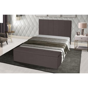 Kit Cabeceira 193Cm p/ Cama Box King + Baú 193Cm Calçadeira Estofada Vitória Suede Marrom Claro