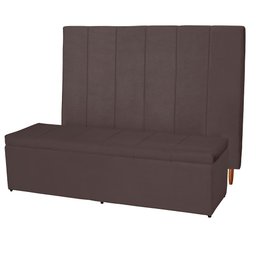 Kit Cabeceira 193Cm p/ Cama Box King + Baú 193Cm Calçadeira Estofada Vitória Suede Marrom Claro - 2