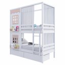 Ver imagem 5 de Beliche Casinha Reta com 02 Janelas 02 Gavetas e Cortina Madeira Maciça Branco/ Rosa Housin