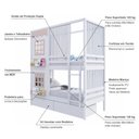 Ver imagem 3 de Beliche Casinha Reta com 02 Janelas 02 Gavetas e Cortina Madeira Maciça Branco/ Rosa Housin