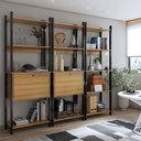 Ver imagem 1 de Estante para Livros Industrial 2 Portas 11 Prateleiras Mel/preto - Panorama Móveis