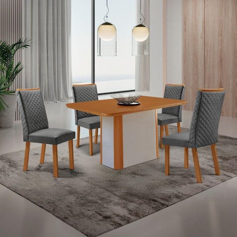 Mesa de Jantar Isadora 4 Lugares Retangular MDF com Vidro Grafite Moderna 120cm