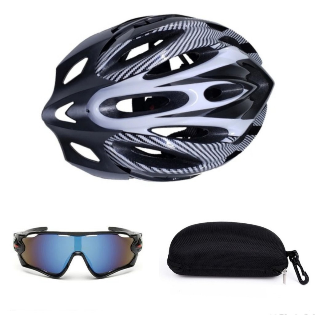 Capacete Segurança Andar Bicicleta e Óculos de Proteção - Preto