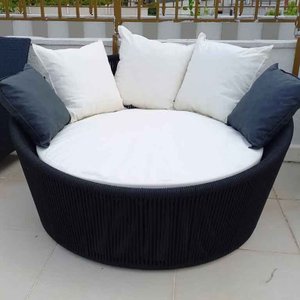 Chaise Palmeira em Corda Náutica Preta - Tecido Duna Cru