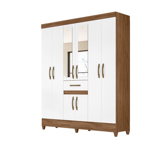 Guarda Roupa 8 Portas com Espelho Portugal Naturale Branco 835026 Moval