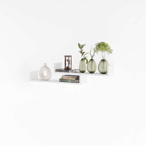 Kit 2 Prateleiras Nichos em U 60x15cm Mdf Branco com Suporte Flutuante Invisível