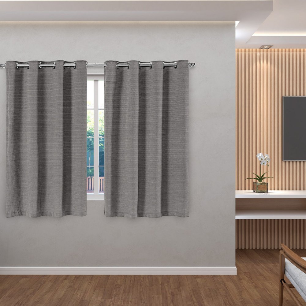 Cortina Rústica Lisa 2,80m X 1,60m Decoração Sala Quarto Janela Clássica Corta Luz Cinza