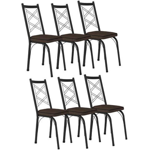 Kit 6 Cadeiras Aço Carbono Tubular Metálica Acabamento Fosco D-28 Julia Preto/imbuia