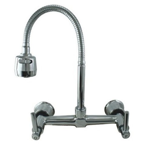 Misturador Gourmet Tubo Flexível Cromado Chuveirinho Dois Tipos de Jato Parede Cozinha
