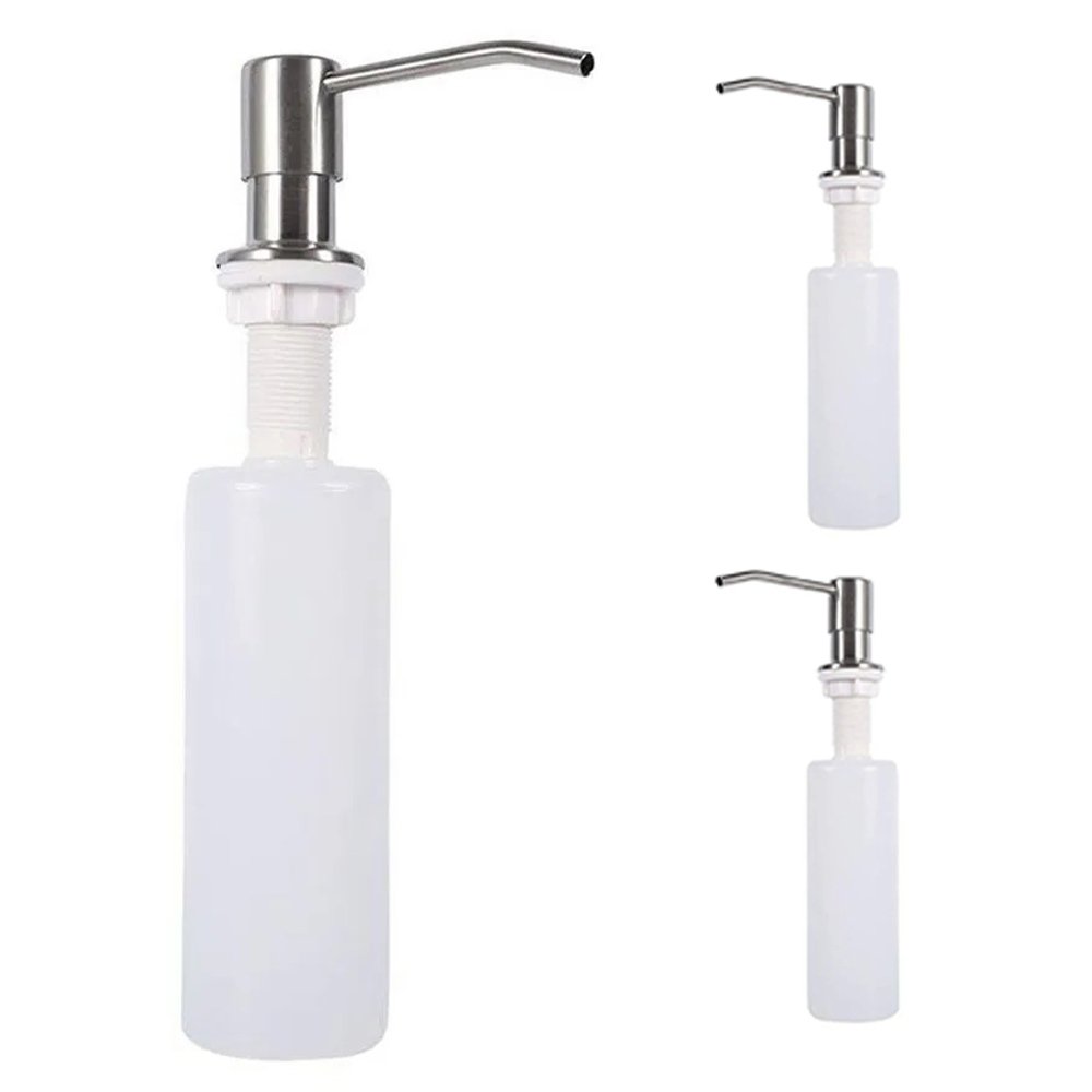 Dispenser Dosador Kit 3 Unidades Embutir Pia Sabonete Liquido Detergente Sabao Inox Escovado Banheir