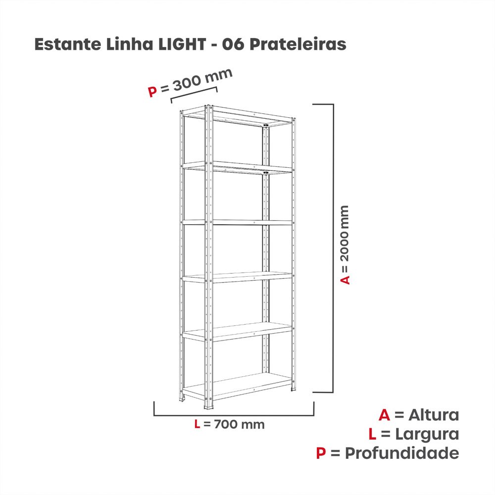 Estante de Aço com 6 Prateleiras Linha Light 2,0 M Preto - 3