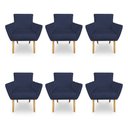 Ver imagem 1 de Kit 6 Poltronas Decorativa Leticia Suede Azul Marinho Pés Palito Castanho - Pallazio