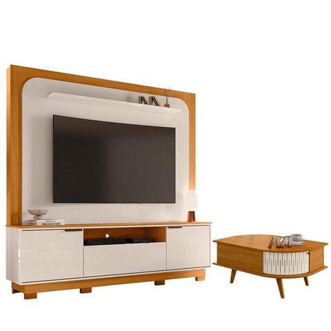 Estante Home Theater Nilo com Pés com Mesa de Centro Indianápolis Cinamomo Off White - Madetec