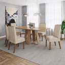 Ver imagem 1 de Conjunto Mesa Lins 160cm com Vidro 06 Cadeiras Nina Off White/Nature/Bege