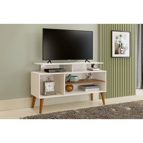 RACK RETRO LYON PES EM MADEIRA PARA TV ATÉ 42 POLEGADAS - Creme