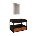 Ver imagem 1 de Gabinete Harley 1 Gaveta Espelho Retangular Led 60cm Bivolt Preto/nature